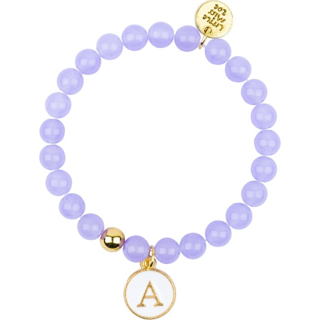 Gemstone Bracelet With Initial Enamel Charm, Purple