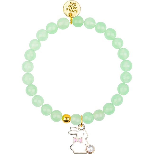 Pearled Bunny Gemstone Bracelet, Mint/Bunny Enamel Charm