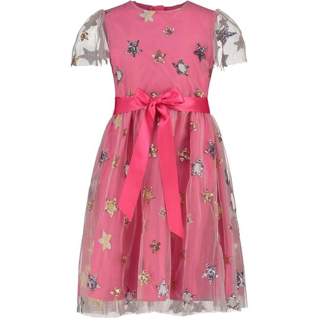 Aster Sequin Star Tulle Girls Party Dress, Pink