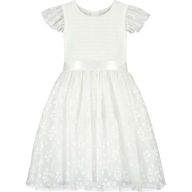 Confetti Smocked Blossom Tulle Baby Occasion Dress, White