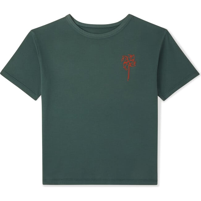 Organic Weekend Tee With Pinwheel Embroidery, Green