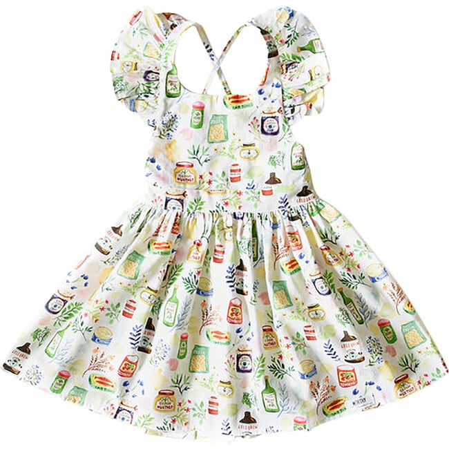 Gourmet Picnic Ruffle Sleeve Dress, Multi