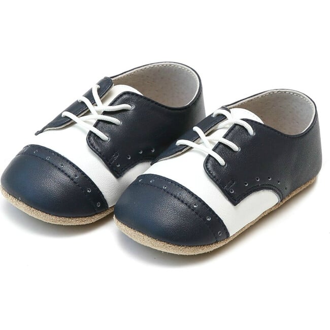 Bentley Leather Saddle Crib Shoe, White & Navy