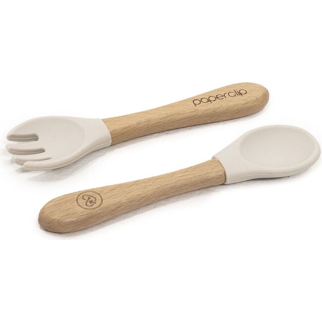 Silicone & Wooden Spoon & Spork Set, Mushroom