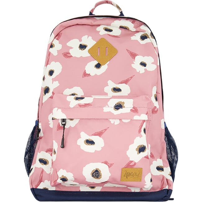 Girls Flowers Print Backpack 25L, Pink & Off-White